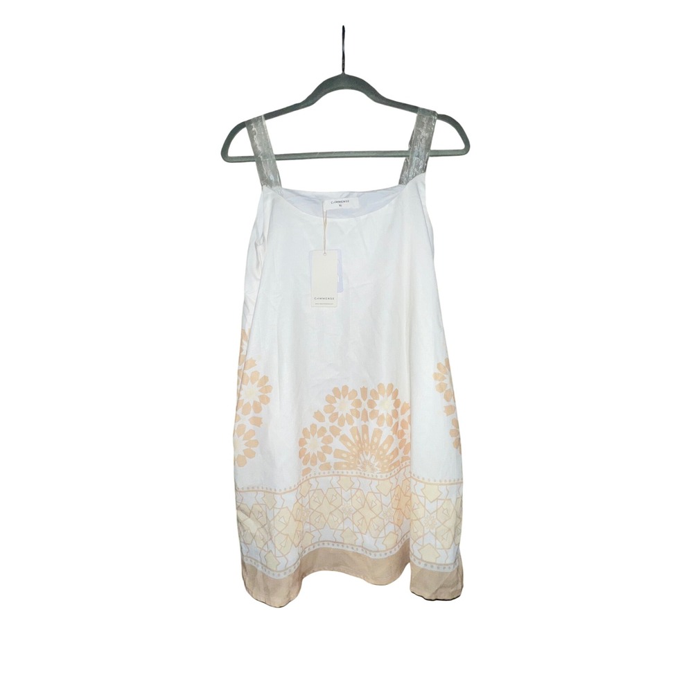 Commense Sleeveless Dress -‎ White with Floral Print - XS